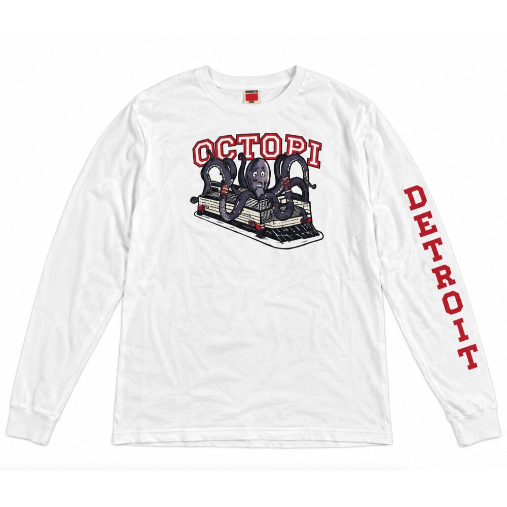 Homage Octopi Detroit Red Wings Hockey Graphic Long Sleeve White T Shirt Mens M